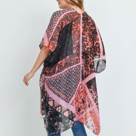 NEW Pink Patchwork Multi Print Kimono Cardigan - Picture 2 of 7